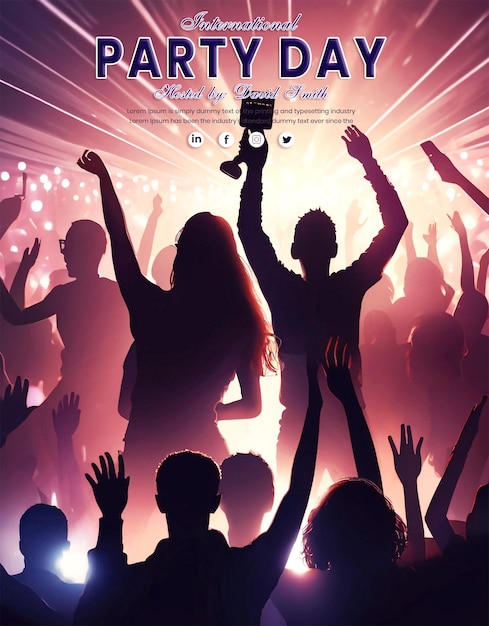 World Party Day Poster Template with Music party dancing and crowd