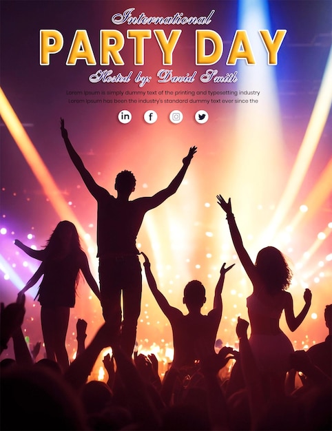 World Party Day Poster Template with Music party dancing and crowd