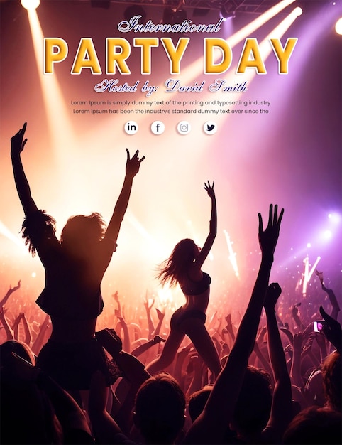 World Party Day Poster Template with Music party dancing and crowd