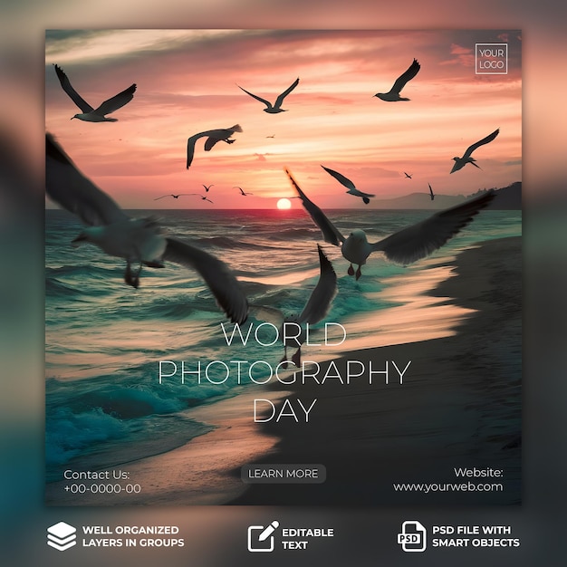 PSD world photography day post design for social media with editable text