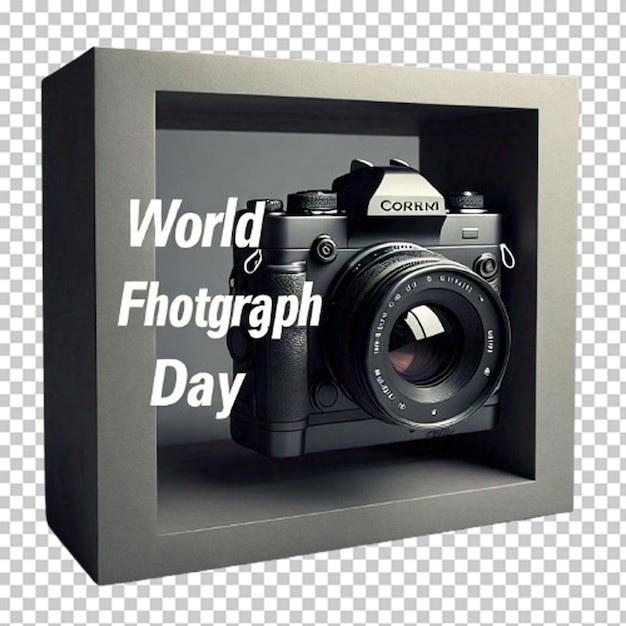 PSD world photography day vector design with camera background