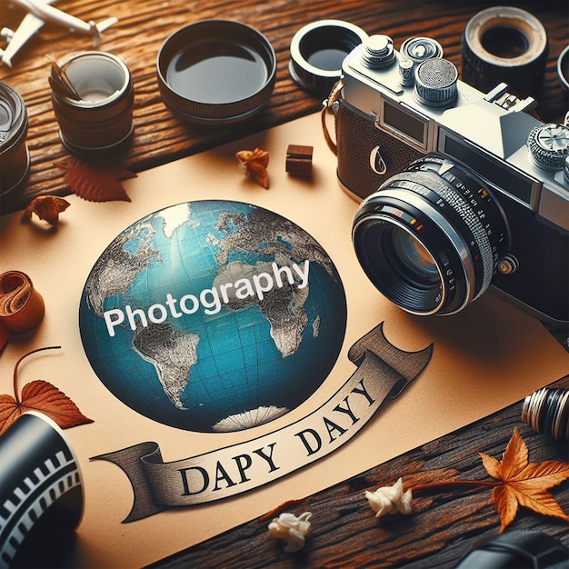 PSD world photography day with world map background