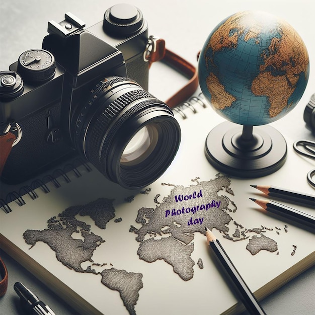 PSD world photography day with world map background