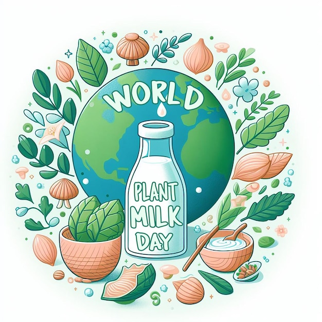 PSD world plant milk day banner template with milk jar