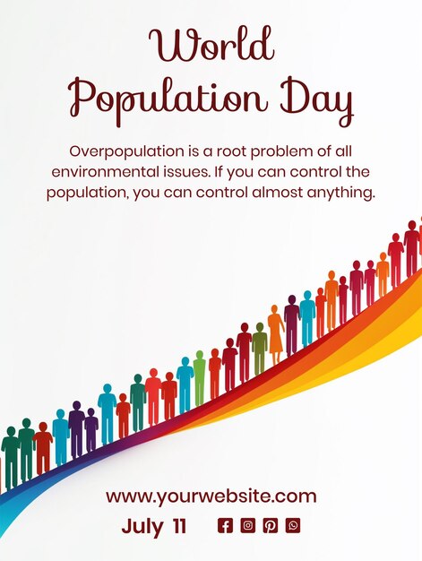 PSD world population day concept different color people icons in the canvas on white background