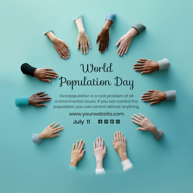 World Population Day concept empty circle outside decoration using hands on light blue background