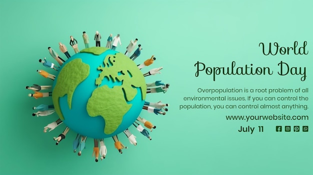 PSD world population day concept globe outside decoration using people icons on light green background