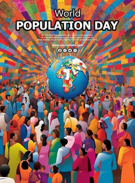 PSD world population day concept half f world and lots of people