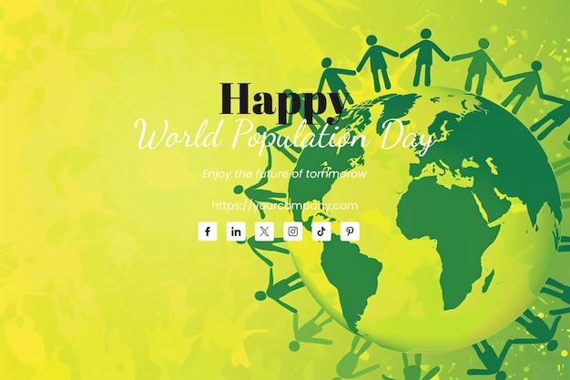 PSD world population day illustration of diverse people holding hands around the globe olive background