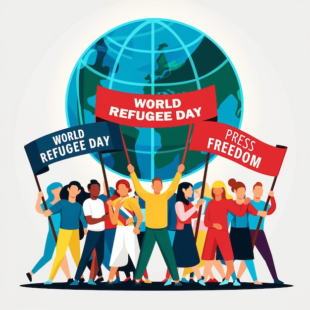 World Refugee day concept or awareness banner template Design