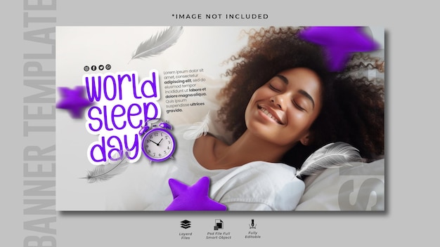 PSD world sleep day horizontal banner design template