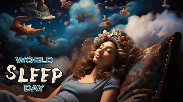 World Sleep Day special greeting card with a realistic psd background