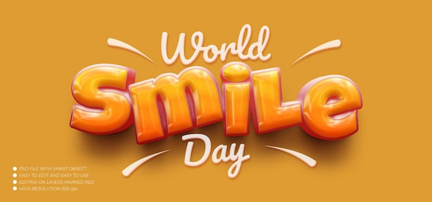 PSD world smile day lettering with text effect editable 3d text style