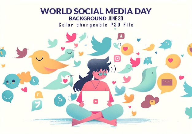 PSD world social media day june 30 holiday concept template for background