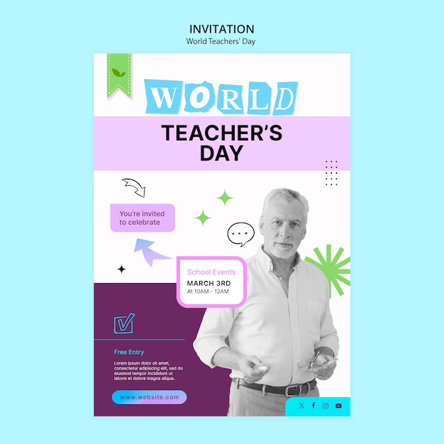 PSD world teacher's day invitation template