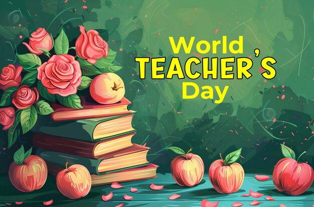 PSD world teachers day background and banner design watercolor style