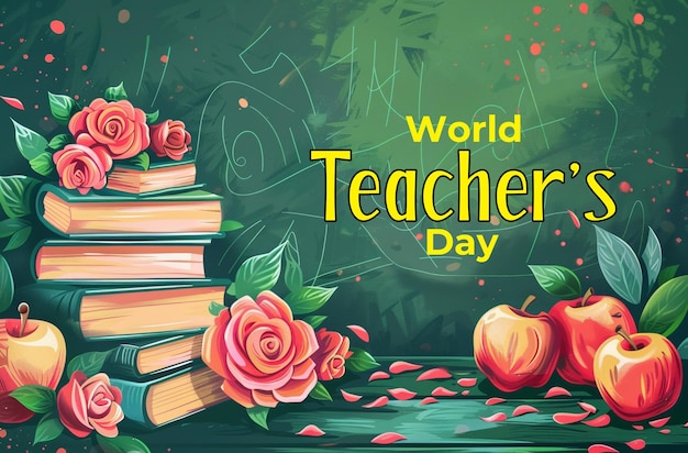 PSD world teachers day background and banner design watercolor style