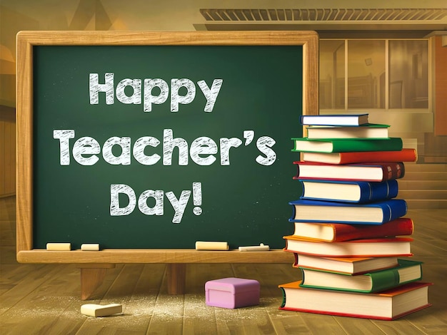 World Teachers day concept with realistic background Back to school on chalkboard book apple PSD