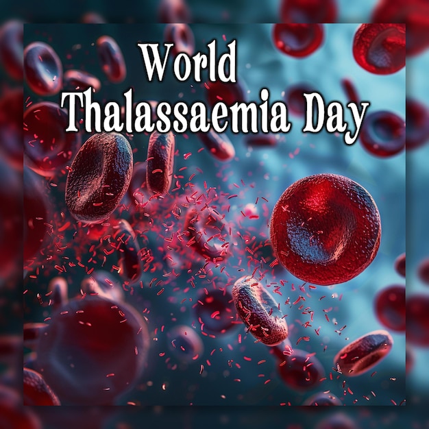 World thalassaemia day oxygencarrying red blood cells blocked blood vessel human anatomy background