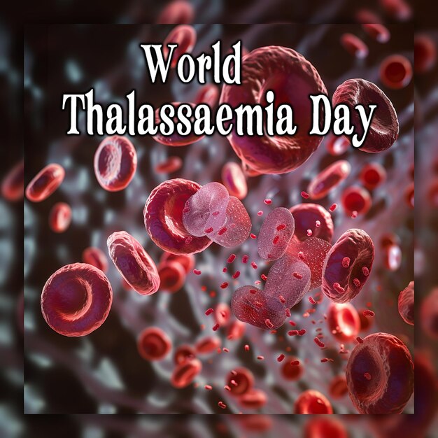 World thalassaemia day oxygencarrying red blood cells blocked blood vessel human anatomy background