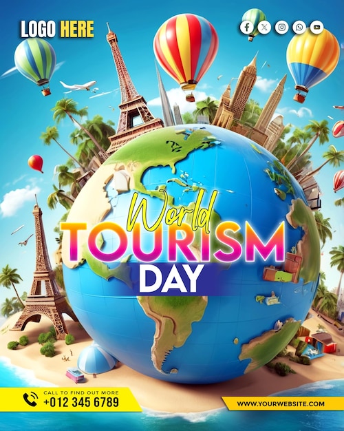 PSD world tourism day social media banner and poster template