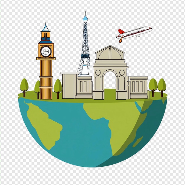 PSD world travel and monuments transparent background png