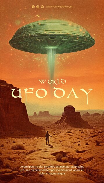 PSD world ufo day poster template concept with fantasy illustration style