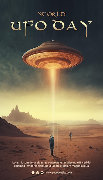 PSD world ufo day poster template concept with fantasy illustration style