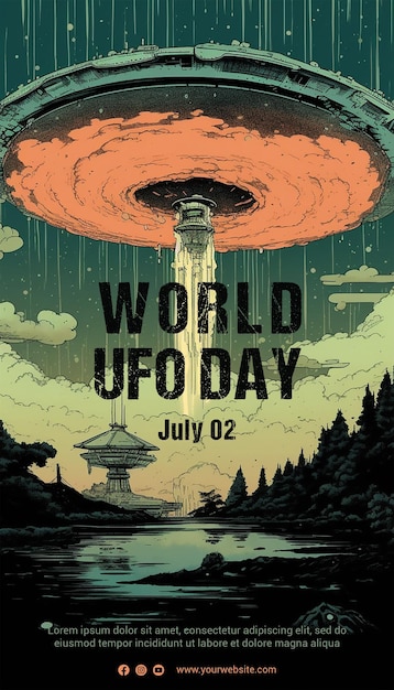 PSD world ufo day poster template ufo illustration