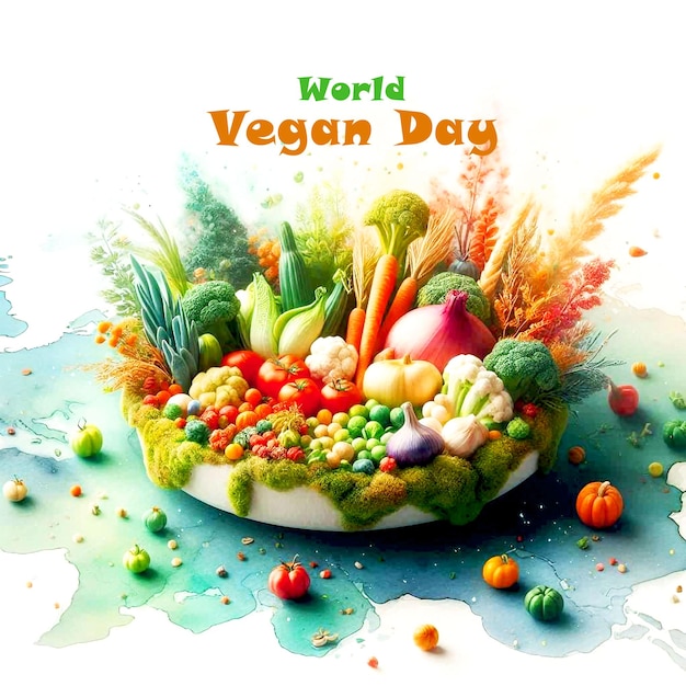 PSD world vegan day celebration background with vegetables theme