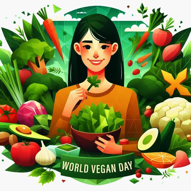 World vegan day flat illustration background