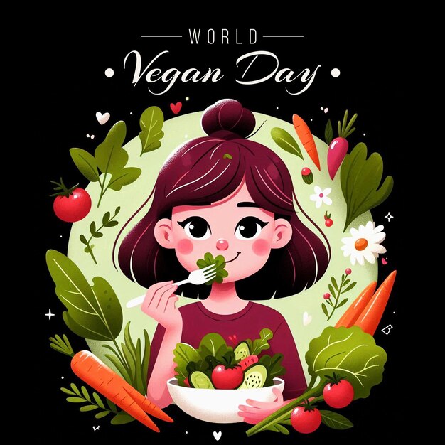 PSD world vegan day flat illustration background