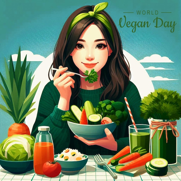 PSD world vegan day flat illustration background