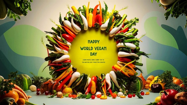 world vegan day green background template