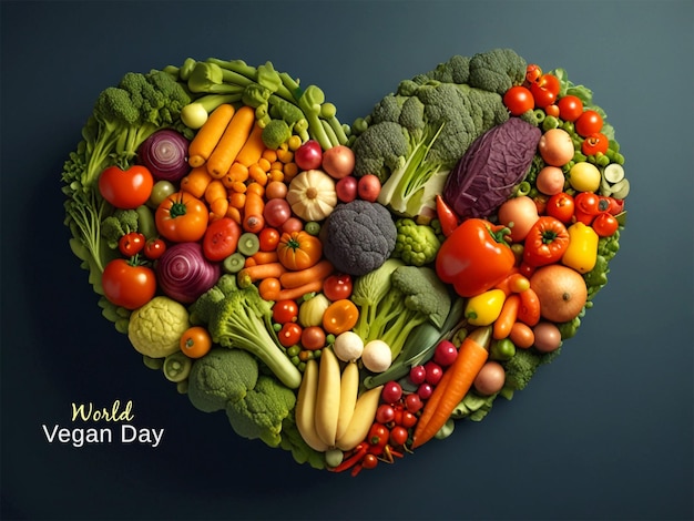 PSD world vegan day heart shaped vegetable arrangement