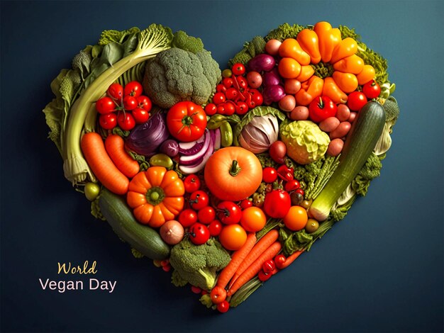 PSD world vegan day heart shaped vegetable arrangement