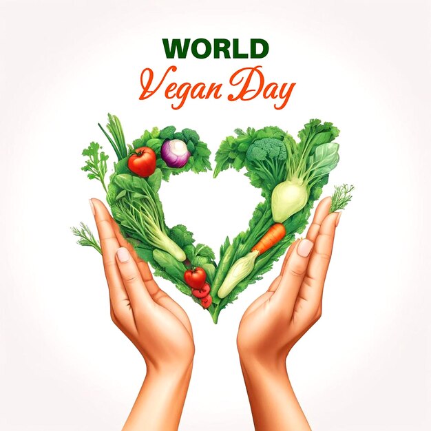 PSD world vegan day text and veggies for cards