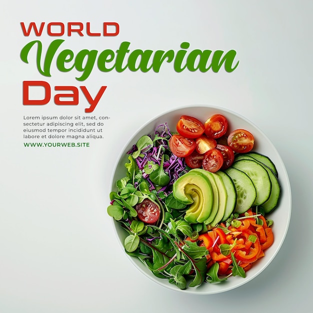 PSD world vegetarian day with salad in bowl background