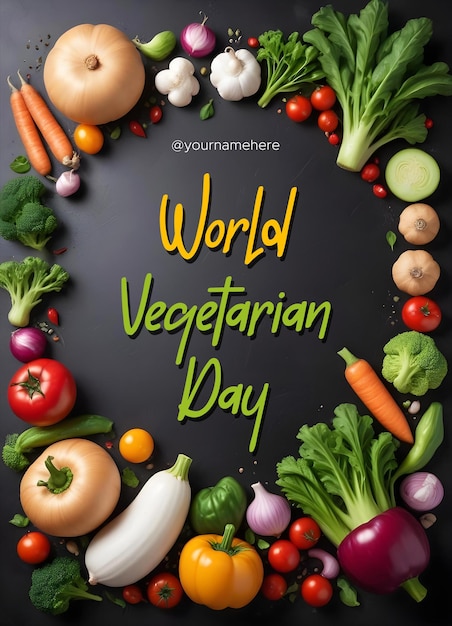 world vegetarian day with vegetable background on black background celebration template