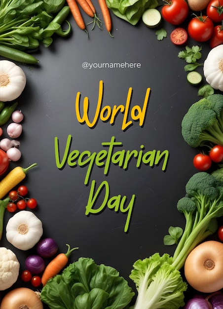 world vegetarian day with vegetable background on black background celebration template