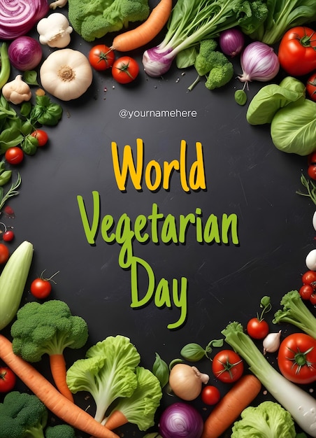 world vegetarian day with vegetable background on black background celebration template