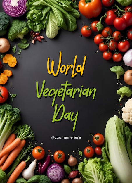 world vegetarian day with vegetable background on black background celebration template