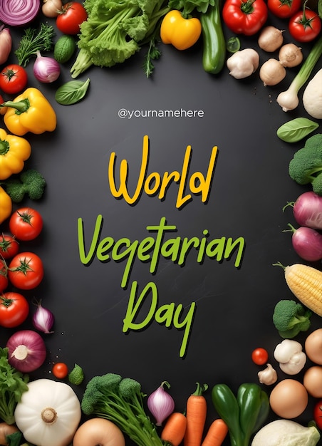 PSD world vegetarian day with vegetable background on black background celebration template