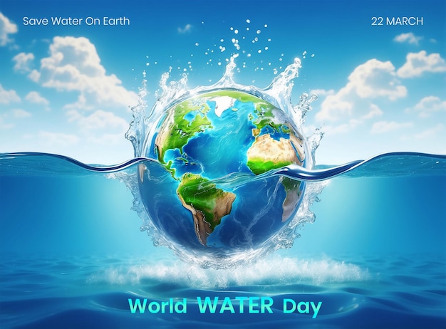 World Water Day Concept earth covering with splashes drowning in the water wave background