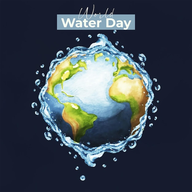 World Water Day social media design with the globe world for environmental and water drop background