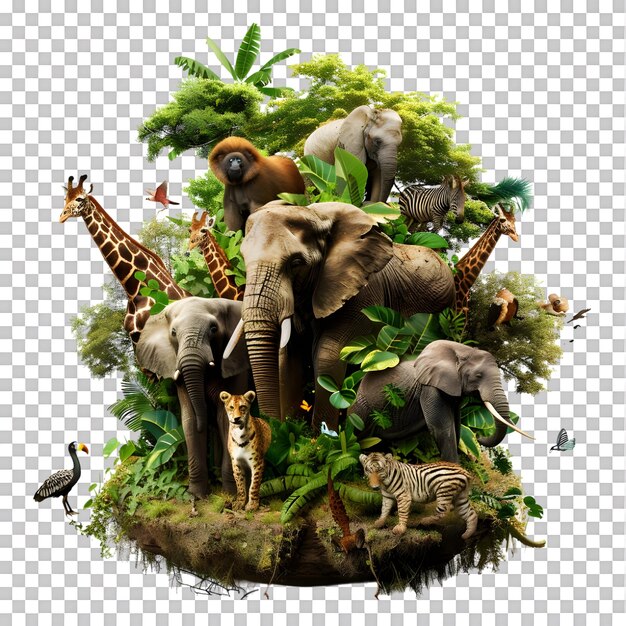 PSD world wildlife day with animals in jungle set