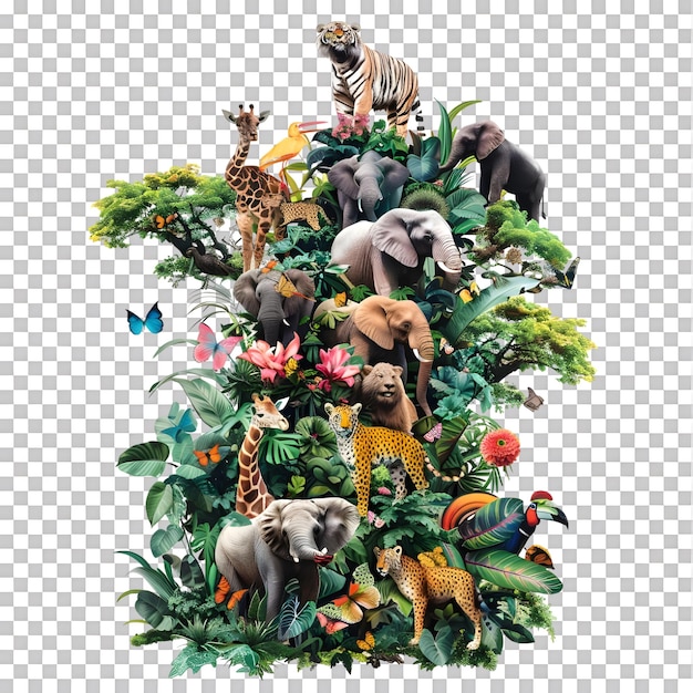 PSD world wildlife day with animals in jungle set