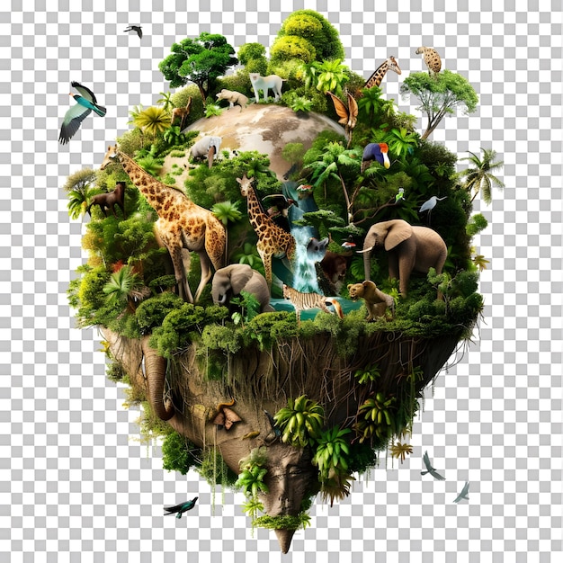 PSD world wildlife day with animals in jungle set