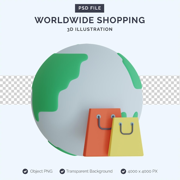 worldwide shopping 3d illustration