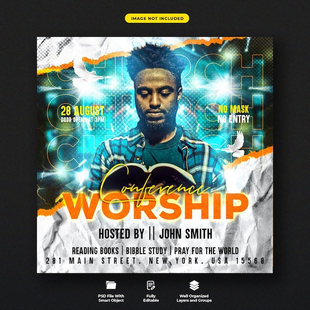 Worship conference night party flyer and social media web banner template